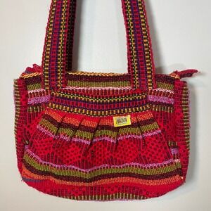 Artesania Pinzon Handwoven Multi Color Striped Boho Shoulder Bag Red Zipper